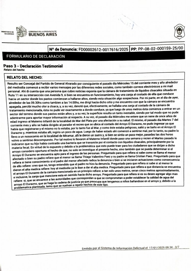 MIRAMAR: CONCEJAL PIDE QUE SE INVESTIGUE SI EL ARROYO EL DURAZNO ES APTO PARA USO RECREATIVO.