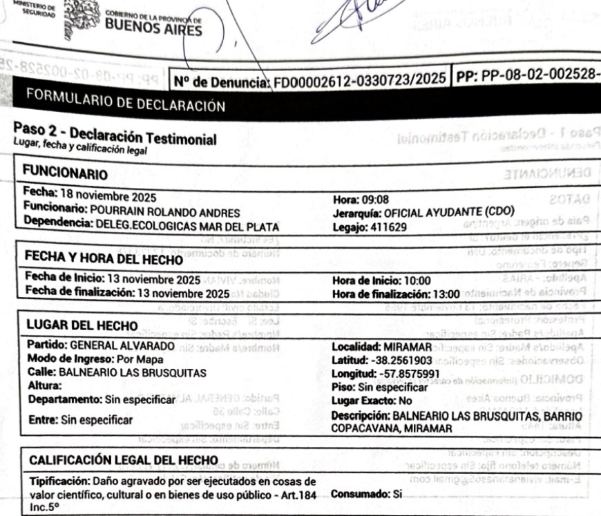 MIRAMAR: PRESENTAN DENUNCIA POR  MOVIMIENTO DE ARENA EN UN BALNEARIO DE COPACABANA